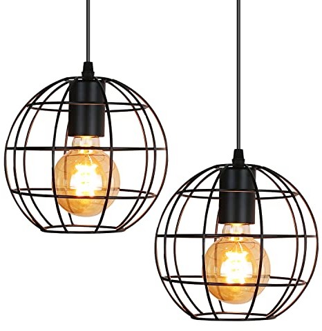 ZMH 2ER Pendelleuchte esstisch Schwarz Vintage Hängelampe Retro 1 flammig Pendellampe 150CM höhenverstellbar Industrial Hängeleuchte E27 Max.40W aus Metall für Schlafzimmer Küche - Ohne Leuchtmittel
