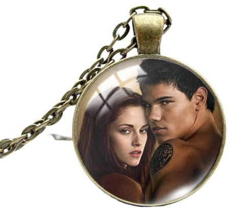 ZEIA3 Mysterious Movie Twilight Portraits Anhänger Vampir Bella Halskette Runde Glaskuppel Anhänger Schmuck, Zink