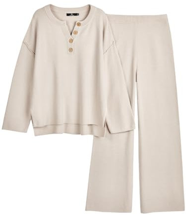 LILLUSORY Trendige 2-teilige Outfits Übergroße Slouchy 2022 Winter passende Lounge-Sets Gemütliche Strick-Loungewear-Pullover-Sets, aprikose, X-Large