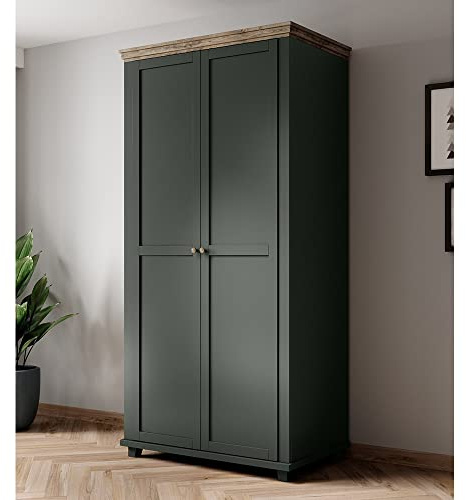 Lomadox Kleiderschrank mit 2 Türen in grün mit Lefkas Eiche Nb., B/H/T: ca. 62/216/108 cm