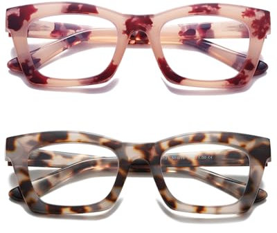 Hubeye Reading Glasses for Women Oprah Style Blue Light Blocking Oversized Square Spring Hinge Computer Readers (Pink+Gray, 1.00)