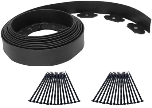 10 Meter Flexible Lawn Edging, 50mm Height Plastic Garden Outdoor Edging Border with 30pcs Garden Pegs, No-Dig Landscape Edging for Grass Flower Bed Pathway Cobblestone (Black)