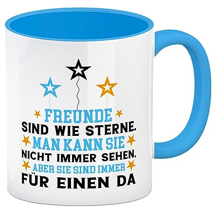 Freundschaft Kaffeebecher in hellblau mit Spruch für den besten Freund Freunde sind wie Sterne Man kann sie nicht immer sehen aber sie sind immer für einen da Freundschaft Tasse