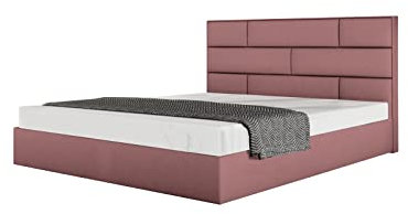 Polsterbett Manisa 140x200 mit Bettkasten, freie Farbwahl, Doppelbett mit Stauraum, mit Kopfteil, mit Lattenrost, ohne Matratze (Rose Samt)