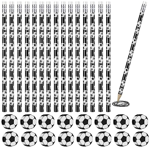RobLuX 32 Stück Fußball Bleistift Set Bleistiftanzug, Fussball Radiergummi Set, Fußball Bleistift Radiergummi Holzbleistifte Neuheit Sport Partytütenfüller für Thema Schule Party Deko Mitgebsel