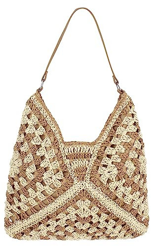 LA HUATE Borsa a tracolla in paglia fatta a mano con fili di cotone, 6797 kaki beige, Taglia unica
