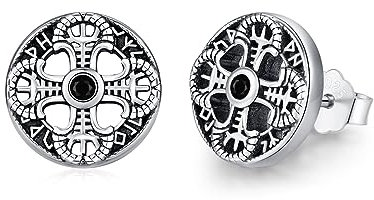 MEDWISE Wikinger Ohrringe 925 Sterling Silber ViKing Kreuz Ohrstecker Klein Ohrstecker Herren Vintage Amulett Wikinger Schmuck für Unisex Herren Männer Sohn Jungen Damen Teenager Geschenk