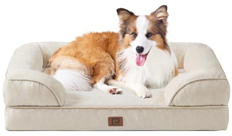 EHEYCIGA Orthopädisches Hundebett Grosse Hunde, 104x69x15cm, Memory Foam Hundekorb Mittelgroße Hunde, Waschbar Hundesofa Wasserdicht rutschfest, Hundecouch mit Hohem Rand, Beige