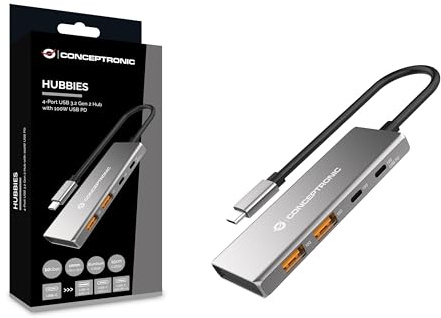 Conceptronic HUBBIES15G 4-Port USB 3.2 Gen 2 Hub, 10 Gbit/s, USB-C x 2, USB-A x 2, 100 W USB PD, Aluminiumgehäuse
