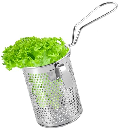 LAANCOO Stainless Steel Pasta Strainer, Spaghetti Strainer Spoon Silver Fine Mesh Strainer Mesh Net Strainer Frying Basket Strainer with Handle for Noodle Dumpling, Type 2