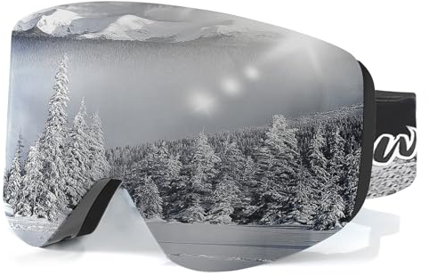 Whale Magnetic Ski Goggles OTG Snowboard Goggles Unisex 100% Uv Protection (Limited Time Discount Price For Fans Of The Brand) (Silver polarized mirror, Large size/frame column mirror)