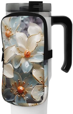 OUSIKA Blume abstrakt Kunstdruck Wasserflasche Beutel Tumbler Pouch Bag Handheld Sport Trinkflasche Zubehör Tasche Reißverschluss Beutel Gürteltasche für Männer Frauen, Schwarz , M
