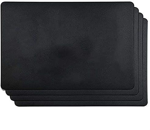 Manteles Individuales para Mesa, 4pcs Placems Resistentes al Calor, manteles de Cuero Artificial, Impermeables, Antideslizantes, Placas de Cocina Lavables, (Negro) Decoración
