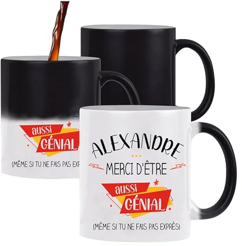 Planetee Tasse Magique Alexandre sans faire exprès | Mug qui change couleur avec la chaleur | Idée Cadeau Humour Collègue Travail Famille Anniversaire Noël