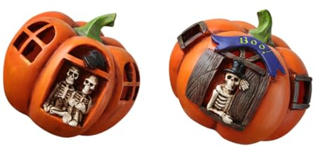 Angoily 4 Stück Kürbislaterne aus Harz halloween atmosphäre halloween party Nachtlicht Halloween-Kürbislampe deko schreibtischlampe LED-Licht Kürbis Lampe Skelett schmücken Schädellampe