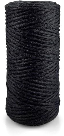 Netuno 1x Makramee Garn Schwarz 3 mm 100 m einfach gedreht Baumwollkordel Kordelband Naturkordel Bunte Baumwoll-Bastelschnur für Makramee Garn Kordel Makramee farbig Twisted Macrame Cord Cotton