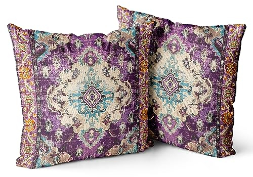 Snylcce 2er Set Boho Kissenbezüge Dekokissen 40 x 40 Samt Soft Kissenbezug Böhmischer Retro Ethno Dekorative Kissenhülle Zierkissenbezüge für Sofa Schlafzimmer Wohnzimmer Zuhause Dekoration Lila