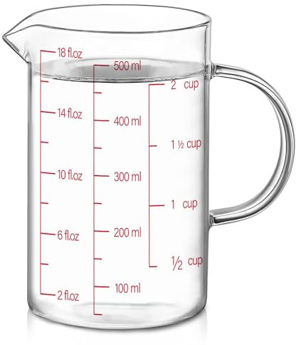 Luvan 500 ml/2 Tazze/17 oz Bicchiere Dosatore in Vetro, Piccolo Bicchiere Dosatore per Cottura e Cucina, Strumenti Essenziali per Cucina o Ristorante