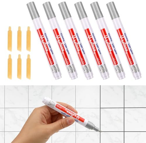 TIESOME Rotulador para restauración de lechada, lápiz gris con punta de repuesto, 6 unidades, resistente al agua, rotulador de pintura antracita, para azulejos, pared, suelo, azulejos, baño, cocina