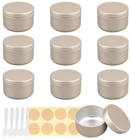 Lusdoly 10 Pièces 50ml Or mat Pots en Aluminium Cosmétique Bougie Aluminium Vides Pots de Voyage pour Baume à lèvres avec Mini Spatule et Étiquette