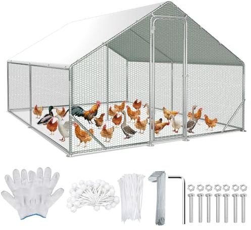 Ollewiellan hönshus för utomhusbruk, utomhusinhägnad 3 x 4 x 2 m, hönshus av galvaniserat stål med dörr och riegel, fjäderfähus för höns, kaniner, gäss, duvor och vaktel, metallgehege med nät