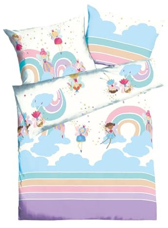 Kaeppel Kinder-Bettwäsche Rainbow Fairies Feinbiber bunt Größe 100x135 cm (40x60 cm)