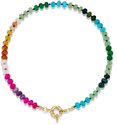 LILIE&WHITE Perlen-Halskette für Frauen: Boho, Colorful, Multicolor, Regenbogen, Modeschmuck, Krappe, Kabel, Rund, Hypoallergen, Nickelfrei, Einstellbare Länge, Ideal für jeden Anlass