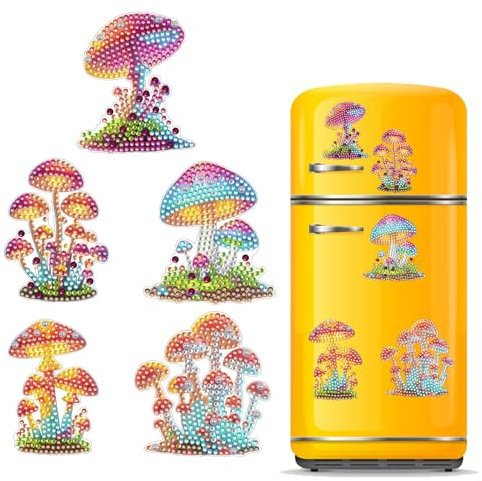 CXINLky DIY Diamond Art Painting Kühlschrankmagnete, Kreatives Diamant Malerei Kühlschrank Magnete Kits Home Dekoration für Whiteboard, Pinnwand, Kühlschrank, Magnettafel-26-Pilz