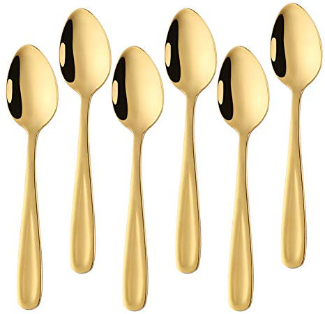 Buyer Star 5.32 Inch Small Spoons Set of 6, Stainless Steel Coffee Spoon Set, Mini Dessert Spoons Teaspoons Tiny Stirring Spoon Demitasse Espresso Coffee Spoons (6, Gold)