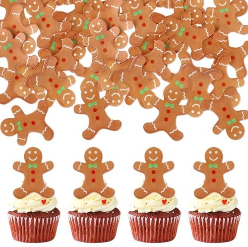 Blumomon 40 Stück Essbare Merry Christmas Cupcake Topper Essbare Christmas Biscuit Man Weihnachts kuchen Dekoration Weihnachtsfeier Feiertagsbedarf