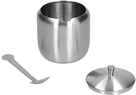 Sugar Container, Sugar Dish with Spoon and Lid 370ML Stainless Steel Polished Brushed Sugar Jar with Lid and Spoon for Storing Salt, Monosodium Glutamate, Sugar, Chili