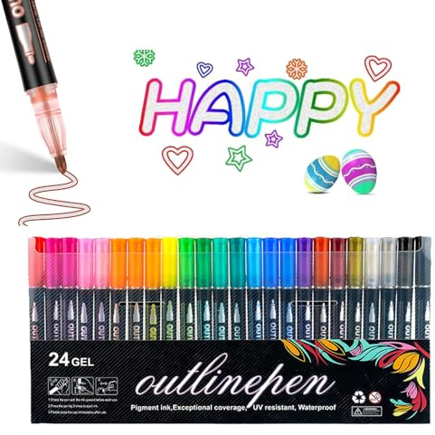 Coloring Lightstick Graffiti-Textmarker, Doppel-Linien-Marker, Konturenmarker, selbstumrissige Metallic-Marker, traumhaft funkelnd, zweizeiliger Konturstift für Kunst und Heimwerker (24 Farben)