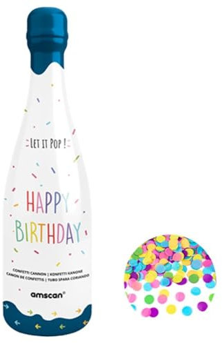Konfetti-Kanone * HAPPY BIRTHDAY * als Sektflasche | 32cm, Papierteile fliegen bis zu 6 m | Konfettishooter Partypopper Konfettikanone | Spaß für Geburtstag und Party