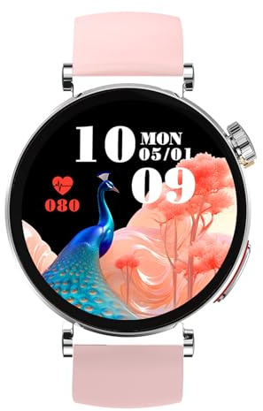 Knauermann NEO 2 (2025) - Silber Rund - Gesundheitsuhr Smartwatch - EKG - HRV Funktion - BT Bluetooth - Schlafapnoe - Blutdruck - Silikonband Rose