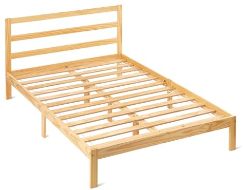 Amazon Basics Doppelbettgestell mit Kopfteil, Massives Kiefernholz mit Lattenrost, 140cm x 200cm, Doppelbett, Kiefernholz