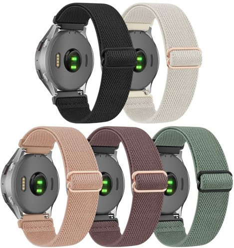 Tobfit 5 Stück Armband für Garmin Vivoactive 4S/Venu 3S/Venu 2S/Vivomove 3S Armband Damen Herren,Verstellbares Dehnbares Elastisch Nylon Uhrenarmband Ersatzarmband für Garmin Forerunner 255S/265S