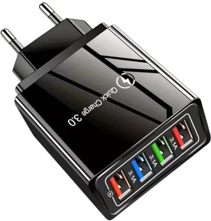 4-Port USB Wall Charger with Quick Charge 3.0 – 3.1A Fast Charging Adapter EU (BLACK)