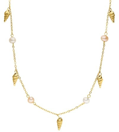Purelei® Akala Kette – Edler Schmuck mit Muschelanhängern & echten Süßwasserperlen, perfekt kombinierbar (Gold)