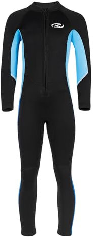 Fldy Traje de neopreno para niños de 2,5 mm de largo para nadar, protección UV, cuerpo entero, neopreno, traje de baño, color negro 134-140