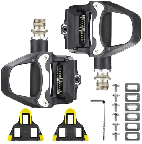 Pedale VTT, Pédale VTT Plate-Forme Plate Compatible, Pedale Velo Route, Cales de Pédale De Vélo, avec Crampons Et Matériel de Montage, avec Crampons pour Vélo de Route Tension Réglable