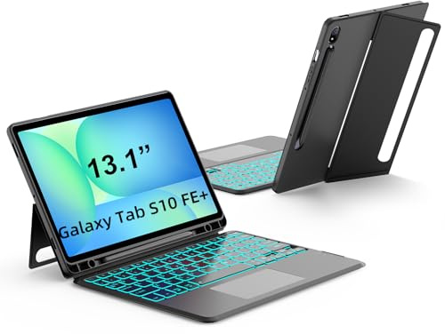 JUQITECH Trackpad Keyboard Case for Samsung Galaxy Tab S10 FE Plus 13.1 2025, Kickstand Magnetic Detachable Soft Tablet Case with Backlit Wireless Keyboard for S10 FE+ SM-X620/X626/X626B, S Pen Slot