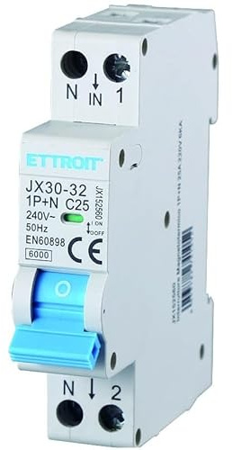 IXTRIMA Interruttore Magnetotermico 1P+N 240V, 50Hz, 6000A, EN60898 C6 C10 C16 C20 C25 C32 (25A)