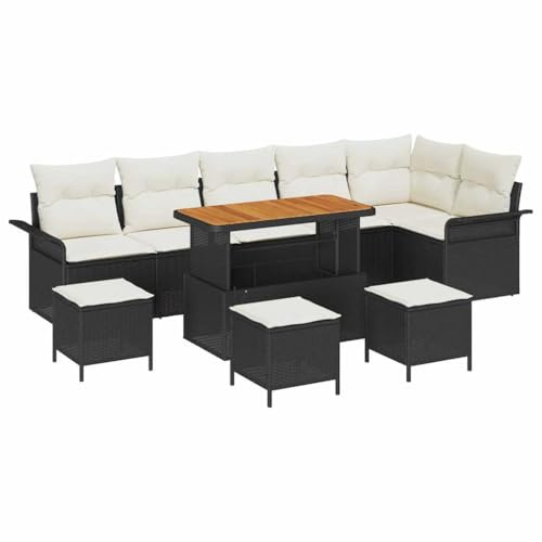 vidaXL Garten-Sofa-Set 10 pcs Schwarz und Creme 110 x 55 x 71 cm, Garten und Terrasse, Modernes Modular-Sofa-Set, Verstellbare Füße, Stauraum, Outdoor-Lounge-Arrangement, Patio-Sitz