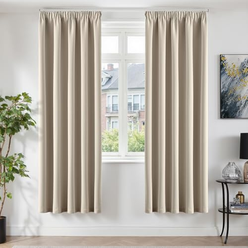 TOPICK Vorhänge Gardinen Verdunklungsvorhänge 2er Set H220xB140 Beige | Abdunkelnd Vorhänge Blickdicht Wohnzimmer Gardinen für Schienensystem Blackout Curtains Gardinen mit Kräuselband Schlafzimmer