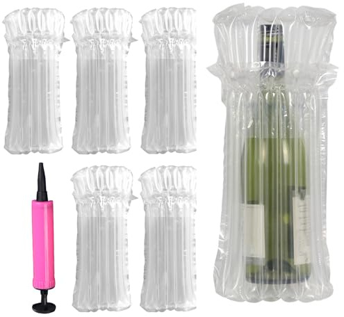 7 Pcs Wine Bottle Protector, Air Wrap, Wine Bottle Travel Protector Bags | Applicable to Luggage, Airplane Travel, Transport, Inflatable Bag for Wine, Shipping of Glass Bottles with Pump(Pink)