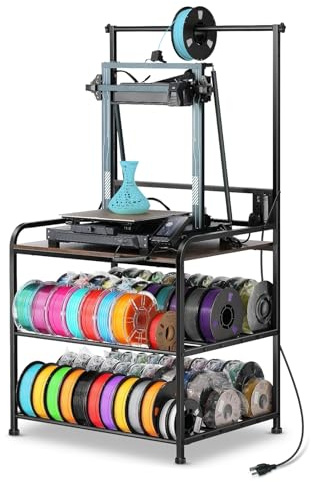 3D-Druckerständer mit 60 Filament-Aufbewahrung, 3-stöckiger 3D-Druckertisch mit Rollen, Schwerlast Filament Halter für Studio, Heimbüro, Werkstatt
