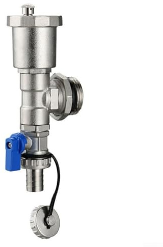 Automatisches Entlüftungsventil für Heizungskrümmer und Heizkörpersysteme, Edelstahl- und Messingkonstruktion mit Auslaufschutz, schneller Luftfreigabe und Ablauf (blauer Griff)