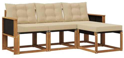 vidaXL Outdoor-Sofagarnitur mit Kissen 4 pcs Natur und Beige, Garten-Sofa, modernes Lounge-Set für draußen, haltbar, gemütliche Terrasse-Sitze für jeden Anlass