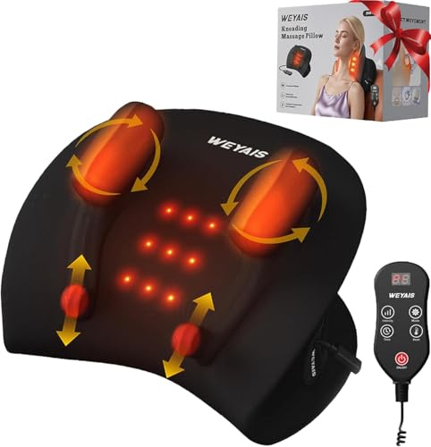 weyais Nackenmassagegerät Kissen, Nacken und Schulter Relaxer mit Wärme, 3 Modi und Stärken, Nackenmassagegerät zur Schmerzlinderung Tiefengewebe, Fernbedienung, Geschenke für Mama Papa Freunde, Ultra