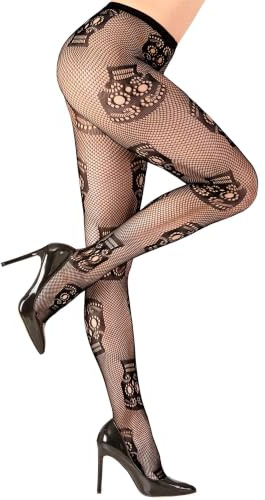 W WIDMANN MILANO Party Fashion - Dia de los Muertos Strumpfhose | Netzstrumpfhose 50 DEN mit Totenköpfen für Halloween und Karneval